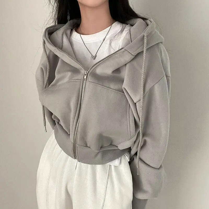 Oversized Cozy Women Zip Hoodie - Relaxed Cropped Cotton - Tophatter Daily Deals