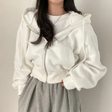 Oversized Cozy Women Zip Hoodie - Relaxed Cropped Cotton White - Tophatter Daily Deals