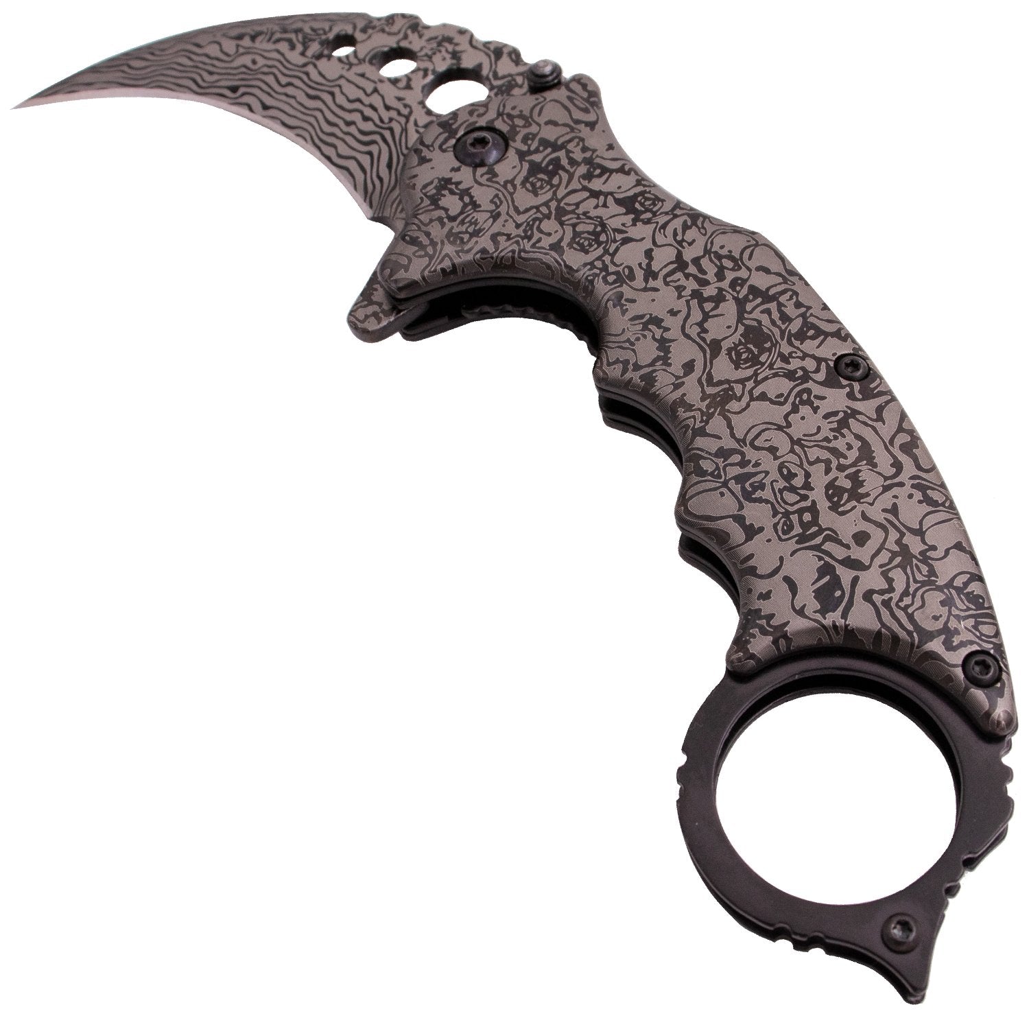 Etched Damascus Karambit Knife Spring Assisted Folder - 5 Colors Knife-Assist - Tophatter Daily Deals