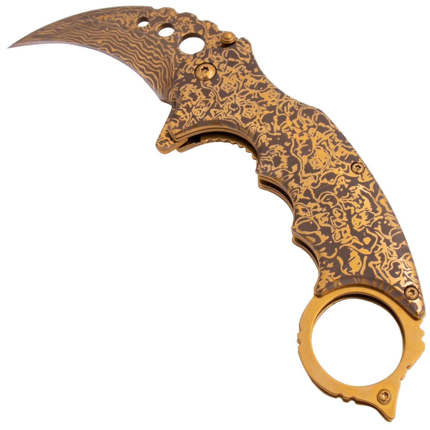 Etched Damascus Karambit Knife Spring Assisted Folder - 5 Colors Knife-Assist - Tophatter Daily Deals