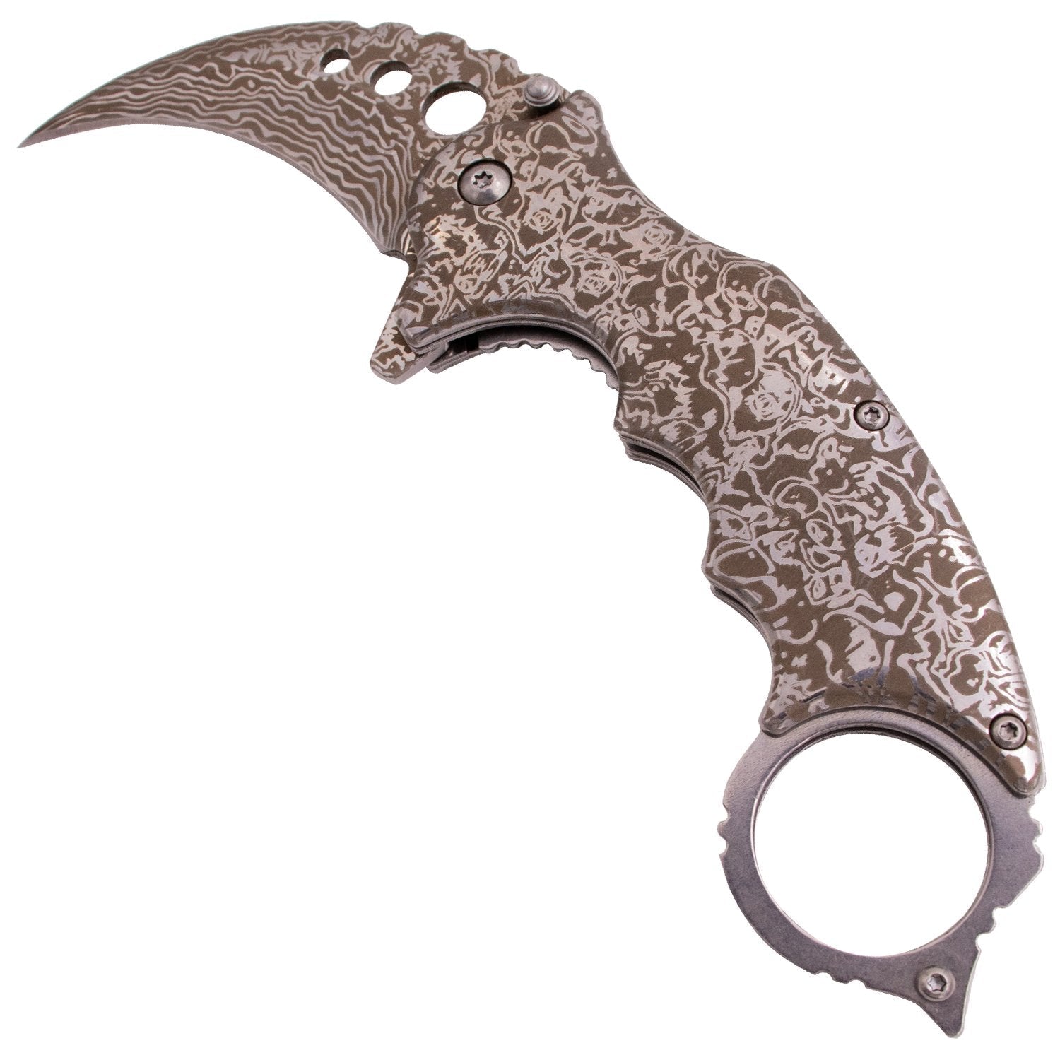 Etched Damascus Karambit Knife Spring Assisted Folder - 5 Colors Knife-Assist - Tophatter Daily Deals