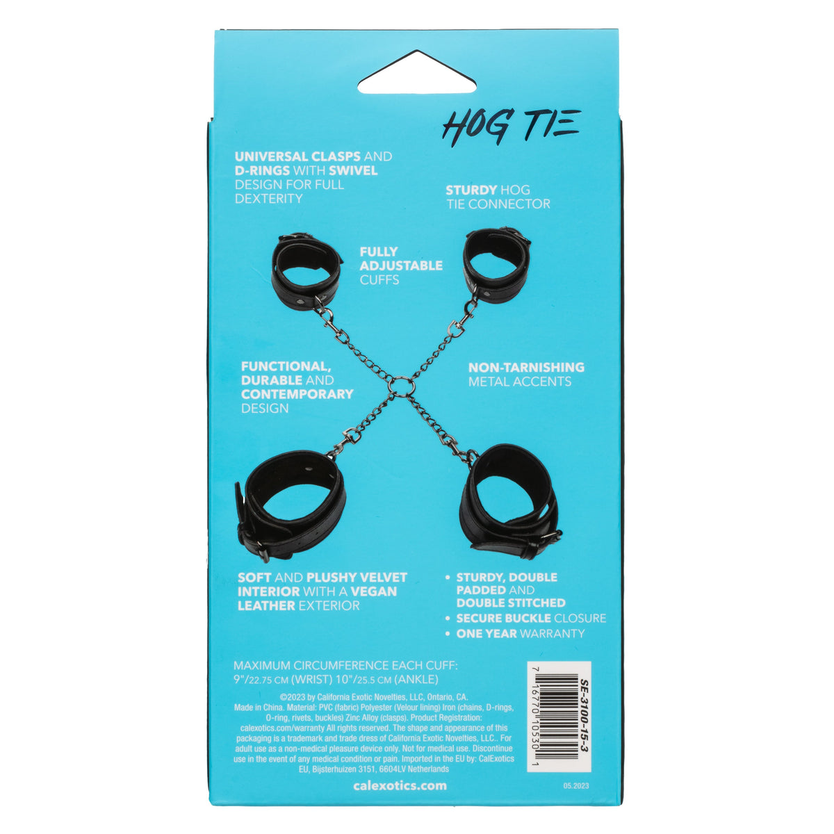 Euphoria Collection Black Hog Tie with Adjustable Velvet and Vegan Leather Cuffs, 9 to 10 Inch Circumference > Bondage Gear > Restraints - Tophatter Daily Deals