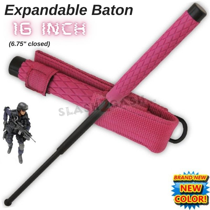 Expandable Pink Baton Metal Police Stick w/ Sheath - 16