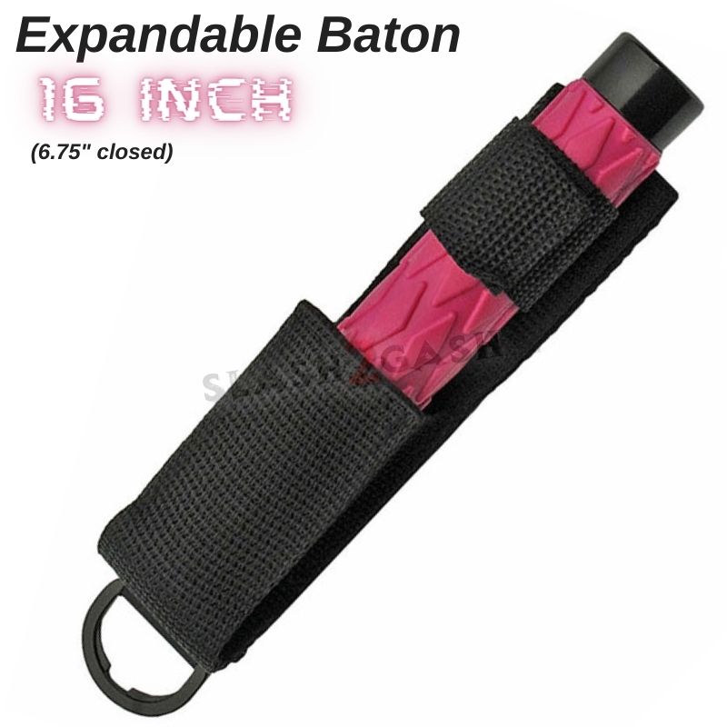 Expandable Pink Baton Metal Police Stick w/ Sheath - 16" Inch SD-Baton - Tophatter Daily Deals