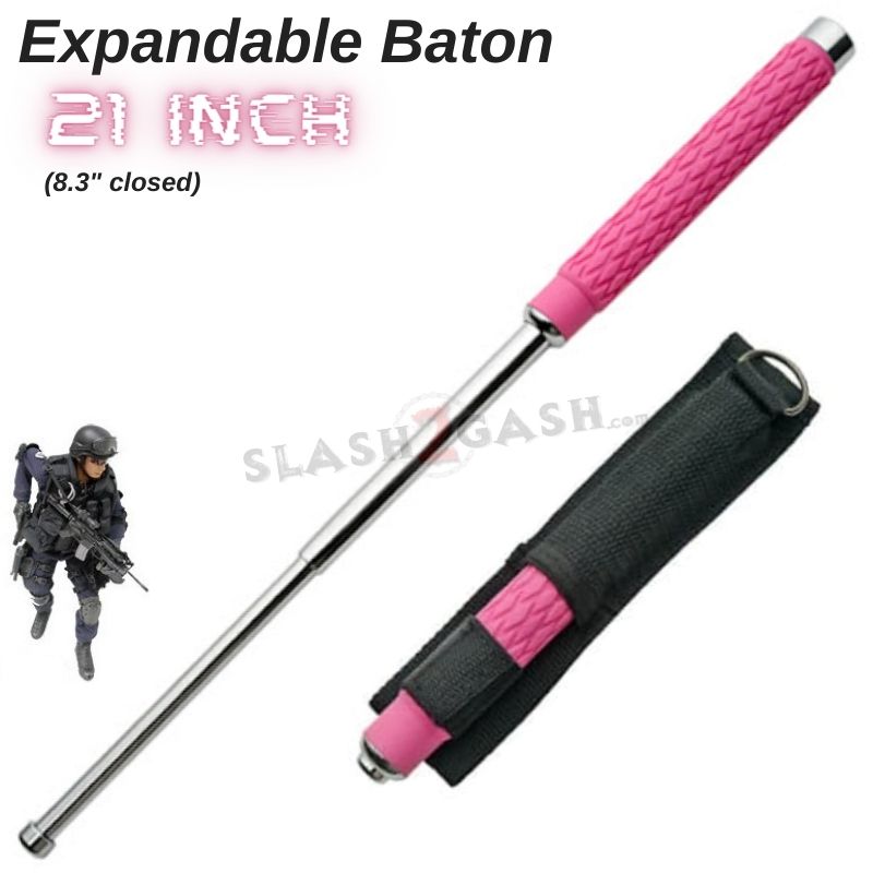 Expandable Baton Police Grade W/Sheath - Asst. colors/sizes 16 21 26 29 32 21" - Pink Chrome SD-Baton - Tophatter Daily Deals