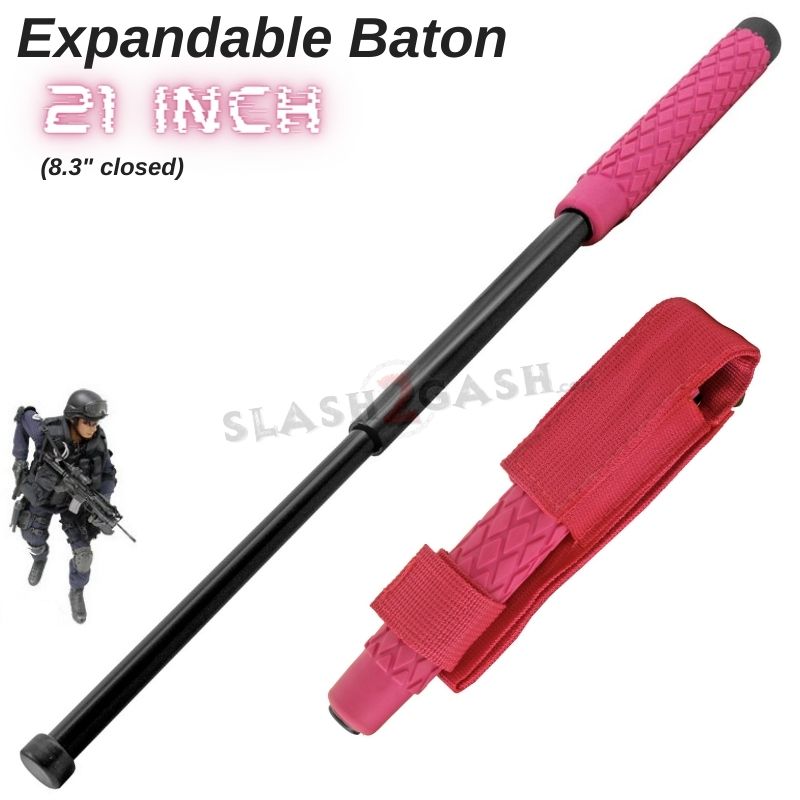 Expandable Baton Police Grade W/Sheath - Asst. colors/sizes 16 21 26 29 32 21" - Pink Black SD-Baton - Tophatter Daily Deals