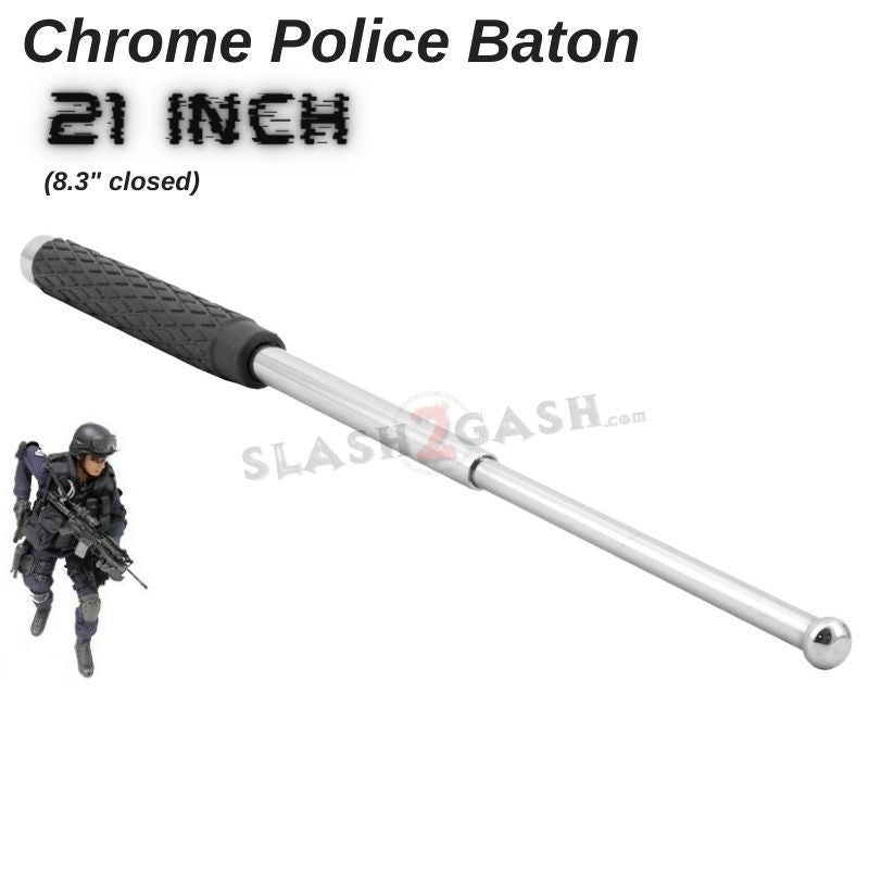Chrome Baton Expandable Steel Police Stick Silver w/ Sheath - 21" Inch SD-Baton - Tophatter Daily Deals