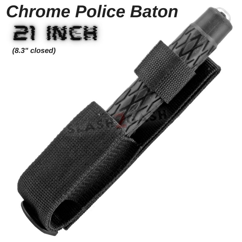 Chrome Baton Expandable Steel Police Stick Silver w/ Sheath - 21