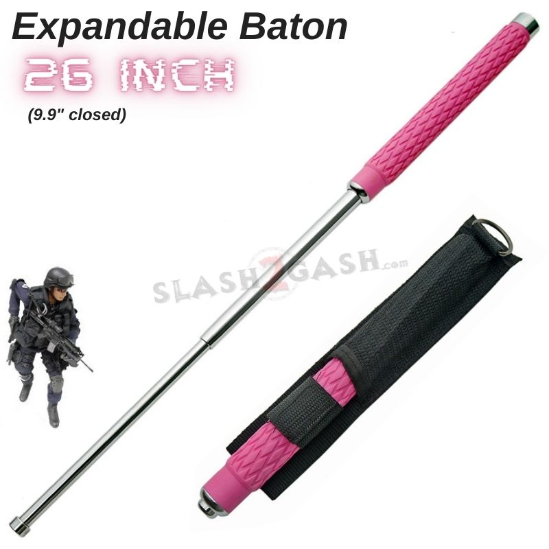 Expandable Baton Police Grade W/Sheath - Asst. colors/sizes 16 21 26 29 32 26" - Pink Chrome SD-Baton - Tophatter Daily Deals