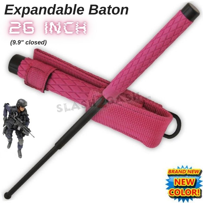 Expandable Baton Police Grade W/Sheath - Asst. colors/sizes 16 21 26 29 32 26" - Pink Black SD-Baton - Tophatter Daily Deals