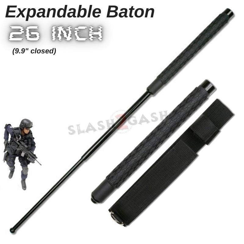 Expandable Baton Police Grade W/Sheath - Asst. colors/sizes 16 21 26 29 32 26" - Black SD-Baton - Tophatter Daily Deals