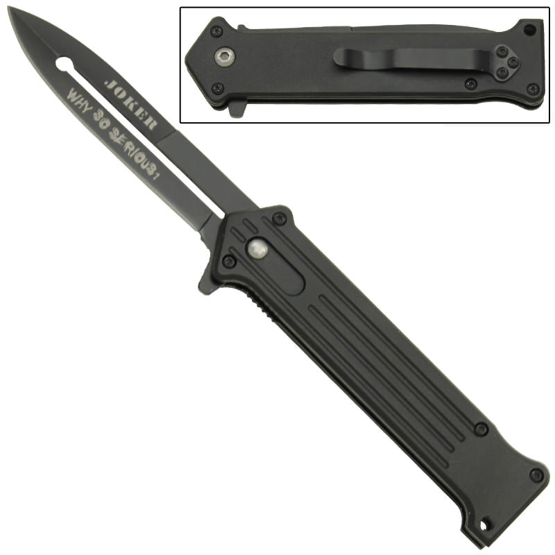 All Black Joker Spring Assist 'Legal Automatic' Knife - TOPHATTER'S ARMORY DEALS Collectible Weapons - Tophatter Daily Deals