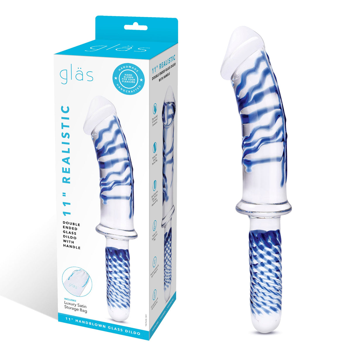 Glas 11 Inch Realistic Double Ended Blue and White Glass Dildo With Handle > Glass > Dildos - Tophatter Daily Deals