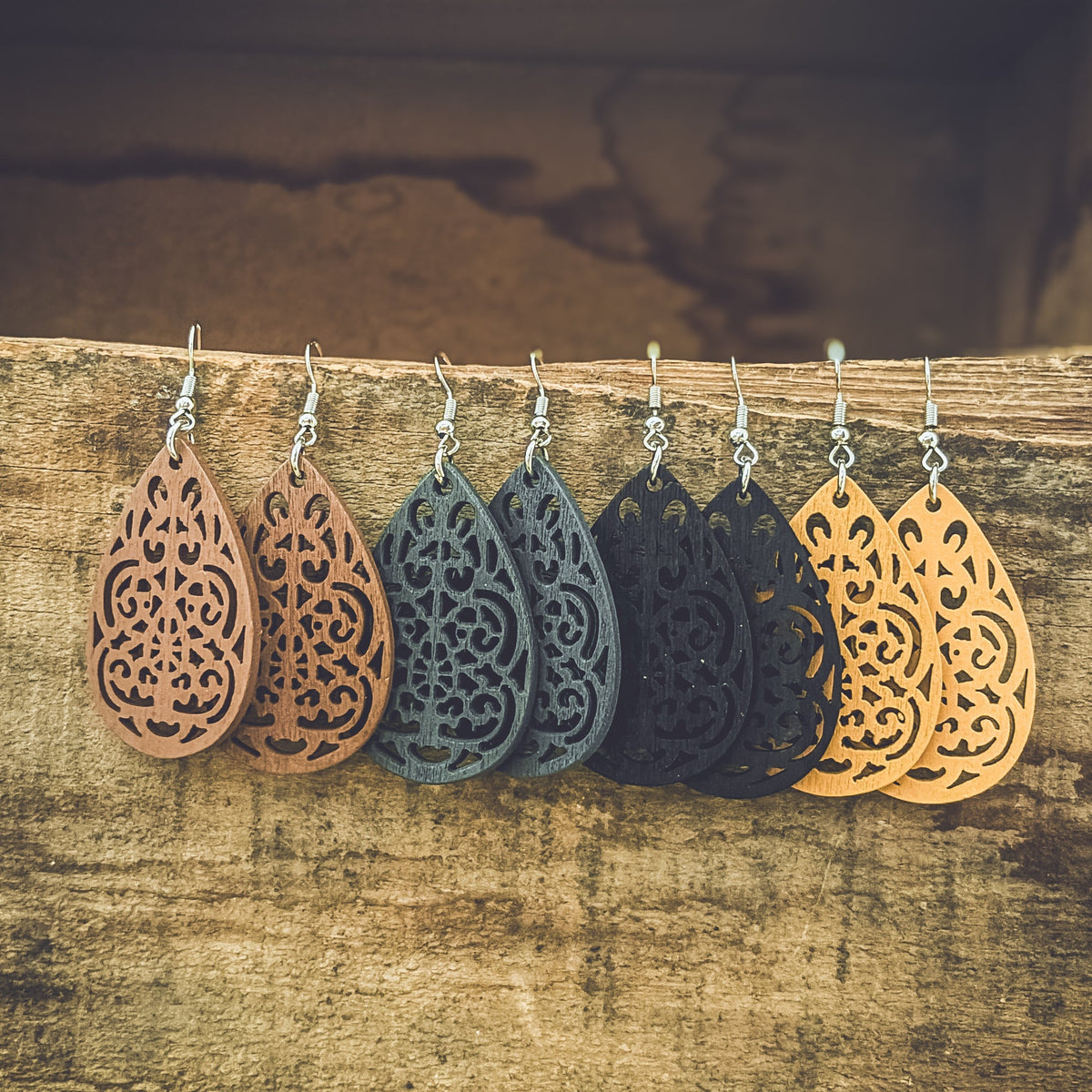 Set of Four Beautiful Carved Wood Earrings Earrings - Tophatter Daily Deals