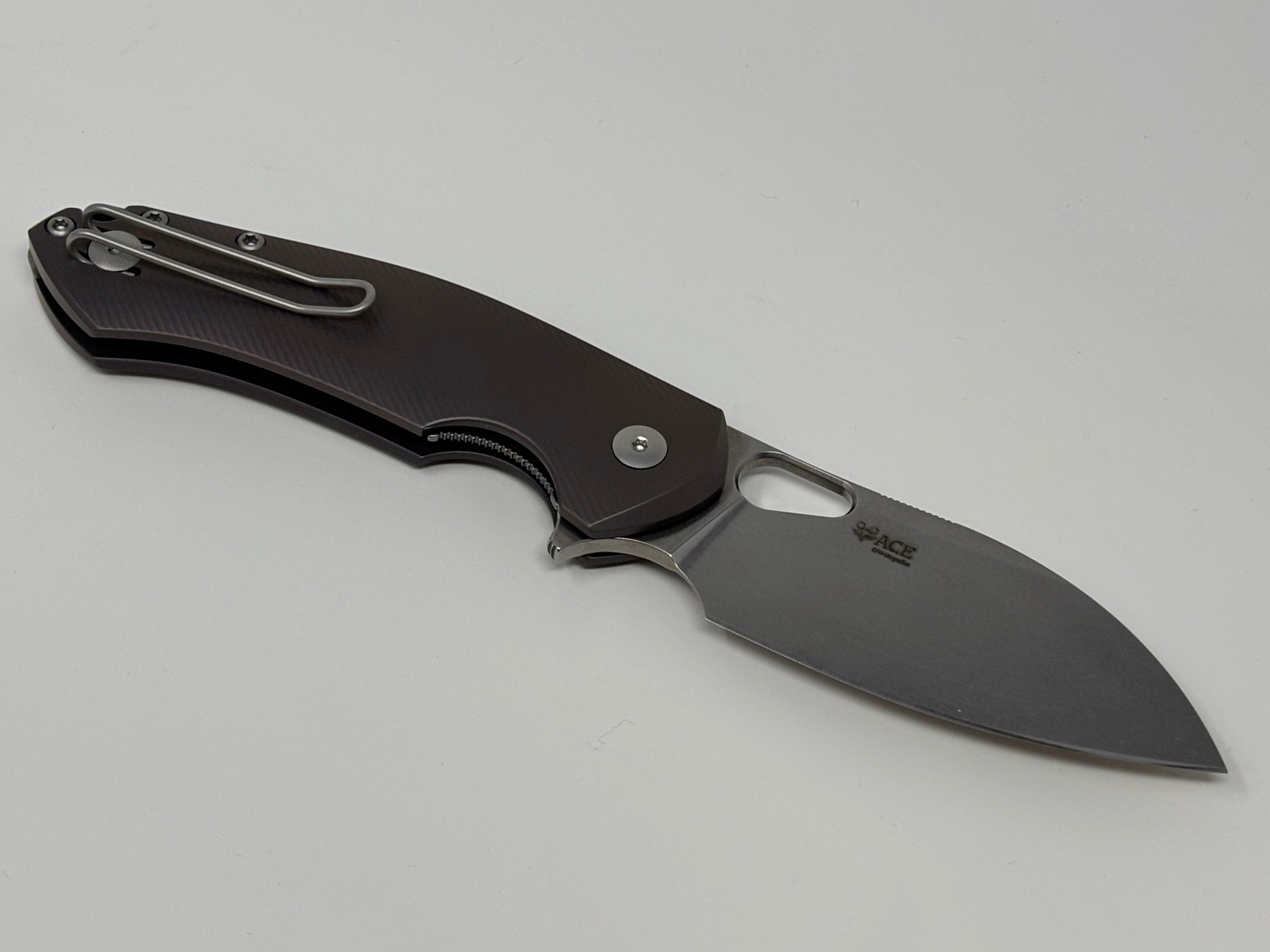 GiantMouse ACE Biblio XL - Purple and Bronze Anodized Titanium Handle - St. Nick's Knives Exclusive - CPM-Magnacut Collectors - Tophatter Daily Deals