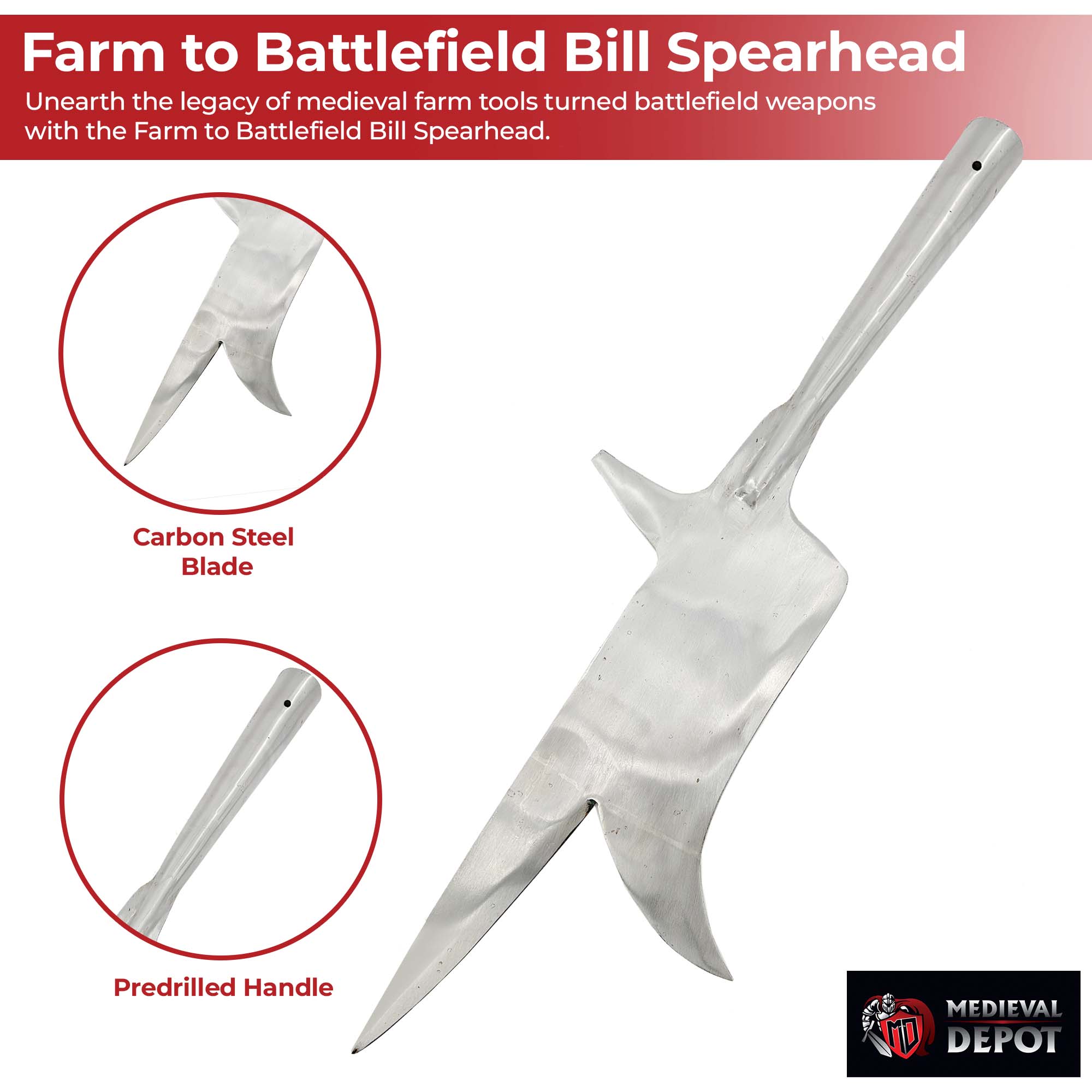Farm to Battlefield Medieval Bill Spearhead with Back Spike and Hook Knives - Tophatter Daily Deals