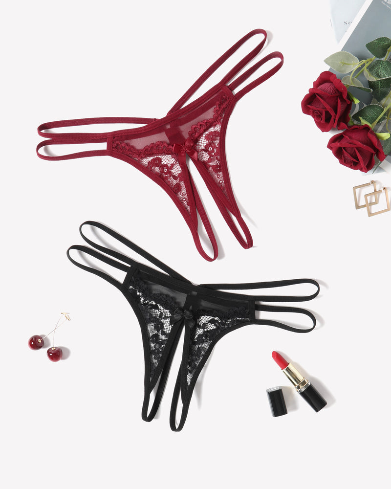 Lace Panties Floral Lace Briefs G-String Black Wine Red Lingeries-panties - Tophatter Daily Deals