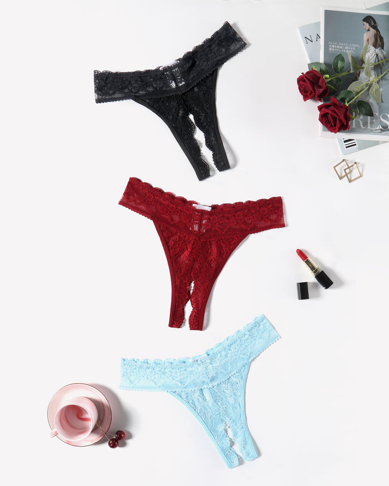 Low Rise T Back Hipster Thong Black+wine Red+light Blue Lingeries-panties - Tophatter Daily Deals