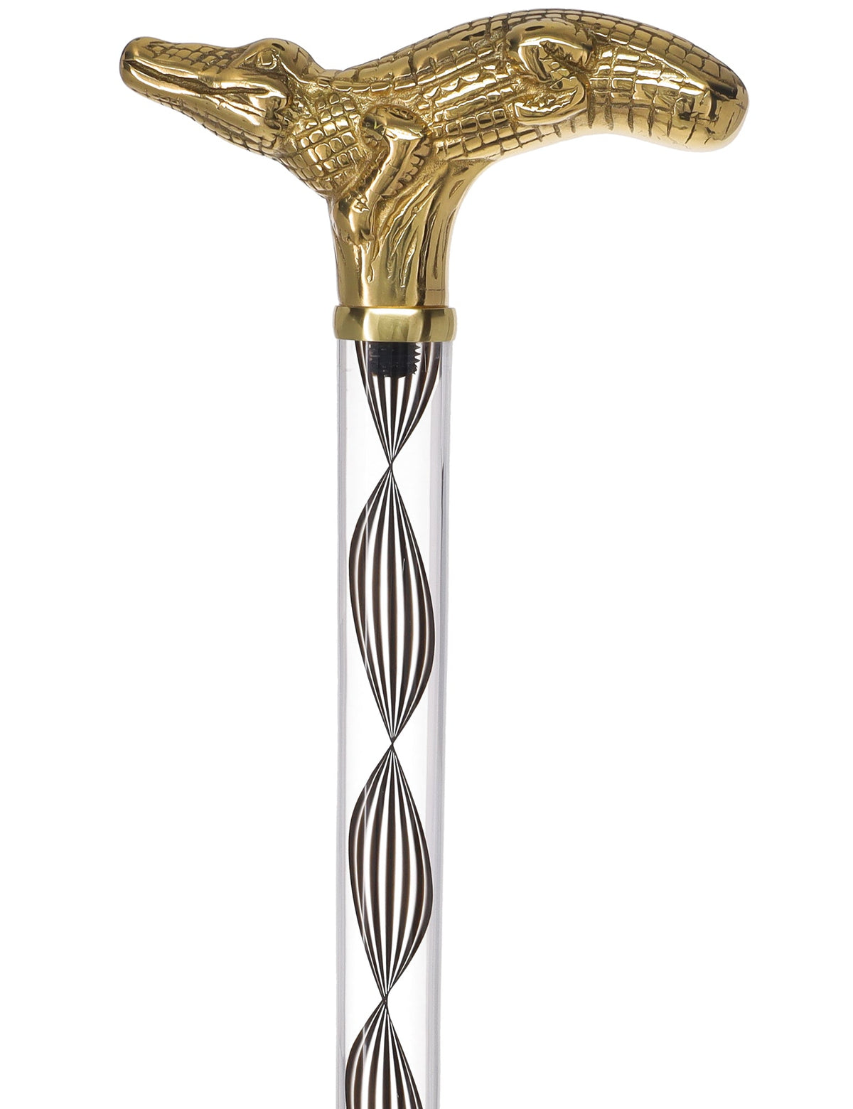 Crystal Elegance Brass Alligator Cane with Invisible Acrylic Shaft Options Clear Lucite Walking Canes - Tophatter Daily Deals