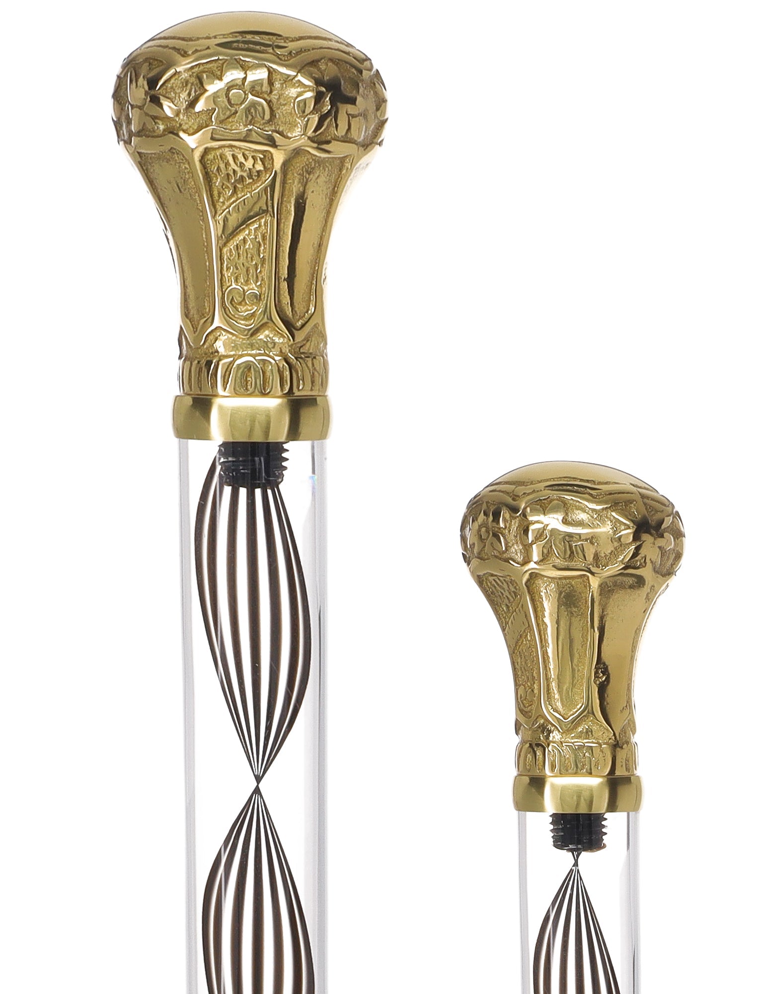 Crystal Elegance Brass Knob Cane with Invisible Acrylic Shaft Options Clear Lucite Walking Canes - Tophatter Daily Deals