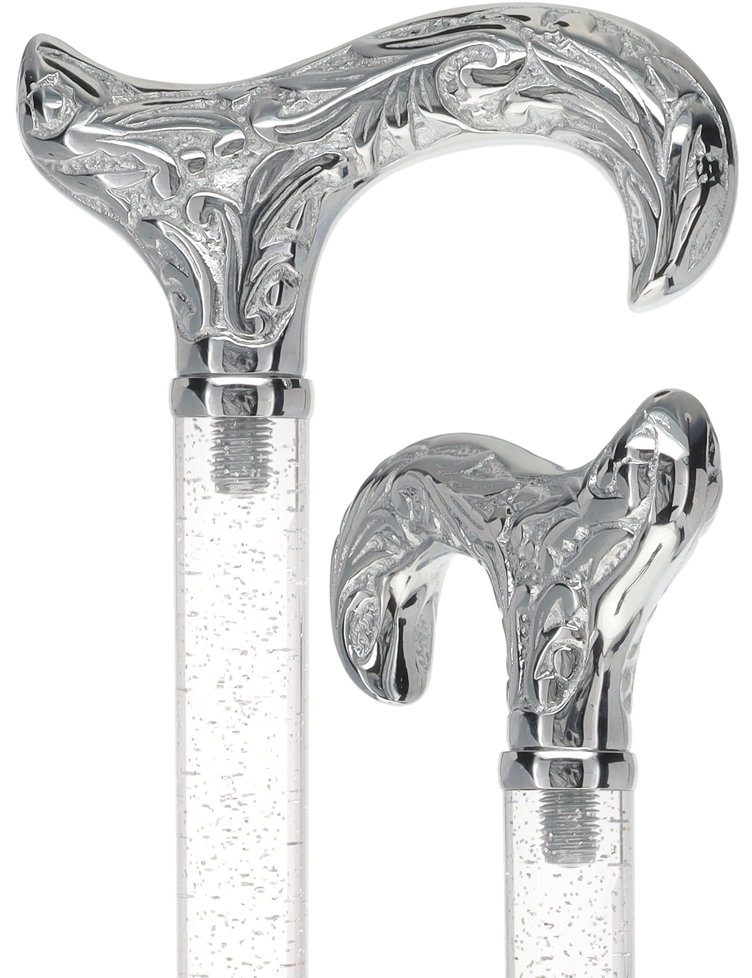 Crystal Elegance Chrome Derby Cane with Invisible Acrylic Shaft Options Clear Lucite Walking Canes - Tophatter Daily Deals
