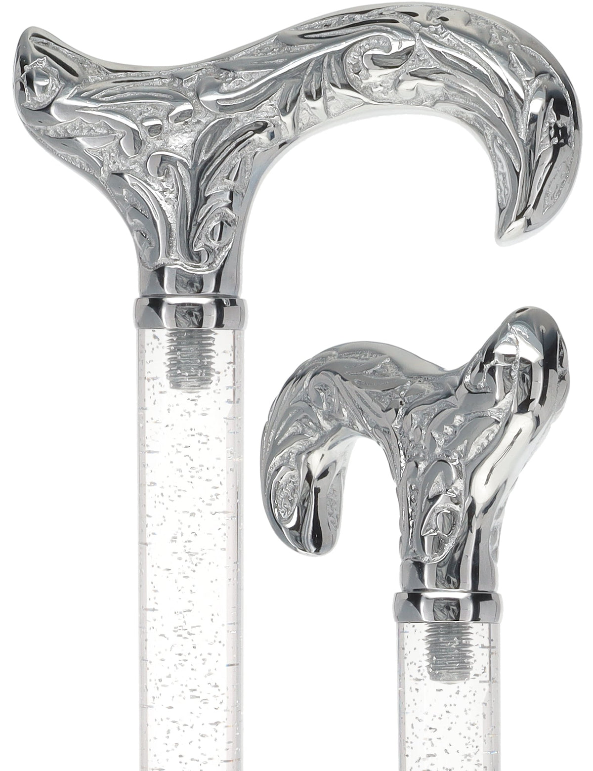 Crystal Elegance Chrome Derby Cane with Invisible Acrylic Shaft Options Clear Lucite Walking Canes - Tophatter Daily Deals