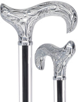 Flame Crystal Elegance Chrome Derby Cane with Invisible Acrylic Shaft Options Clear Lucite Walking Canes - Tophatter Daily Deals