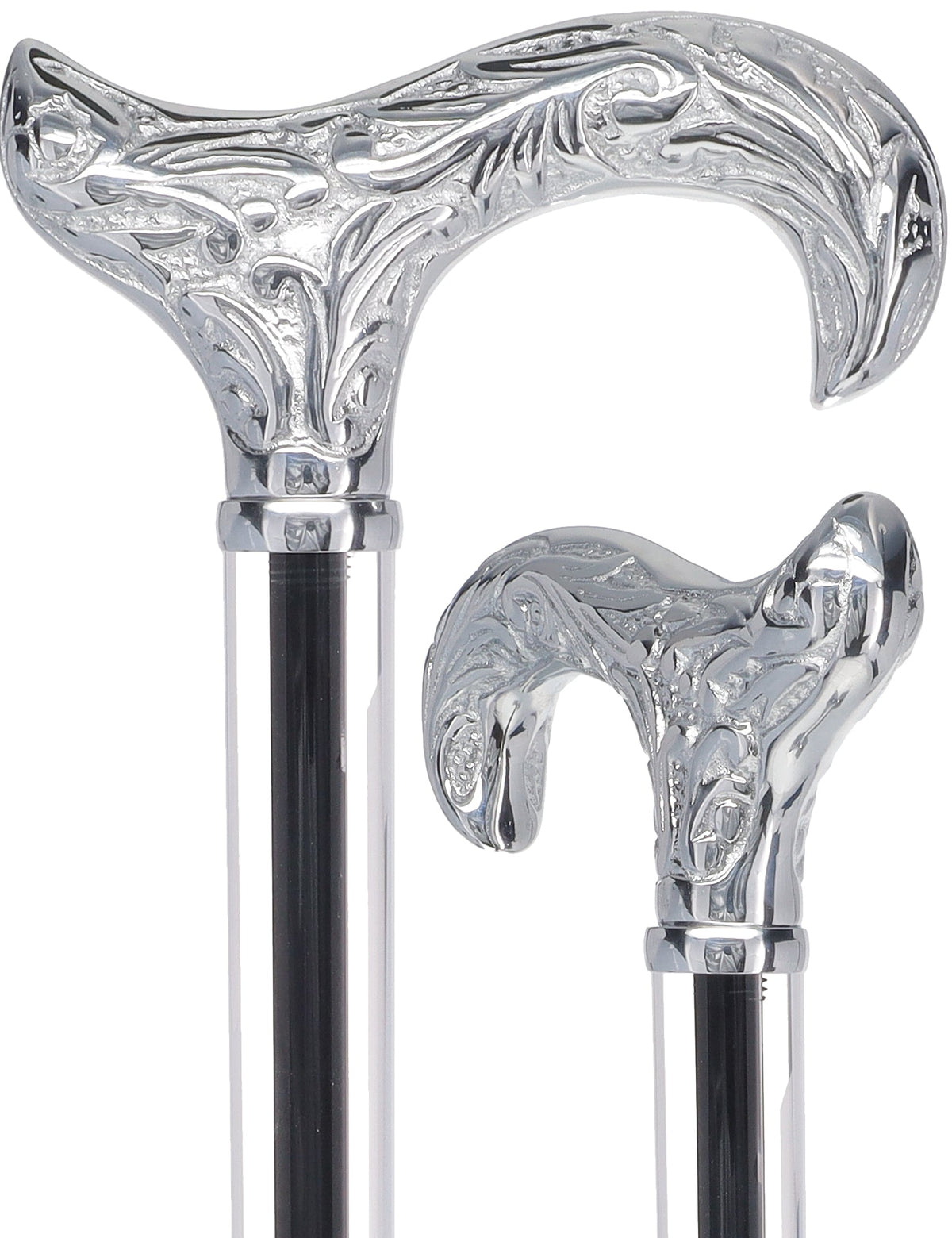 Flame Crystal Elegance Chrome Derby Cane with Invisible Acrylic Shaft Options Clear Lucite Walking Canes - Tophatter Daily Deals