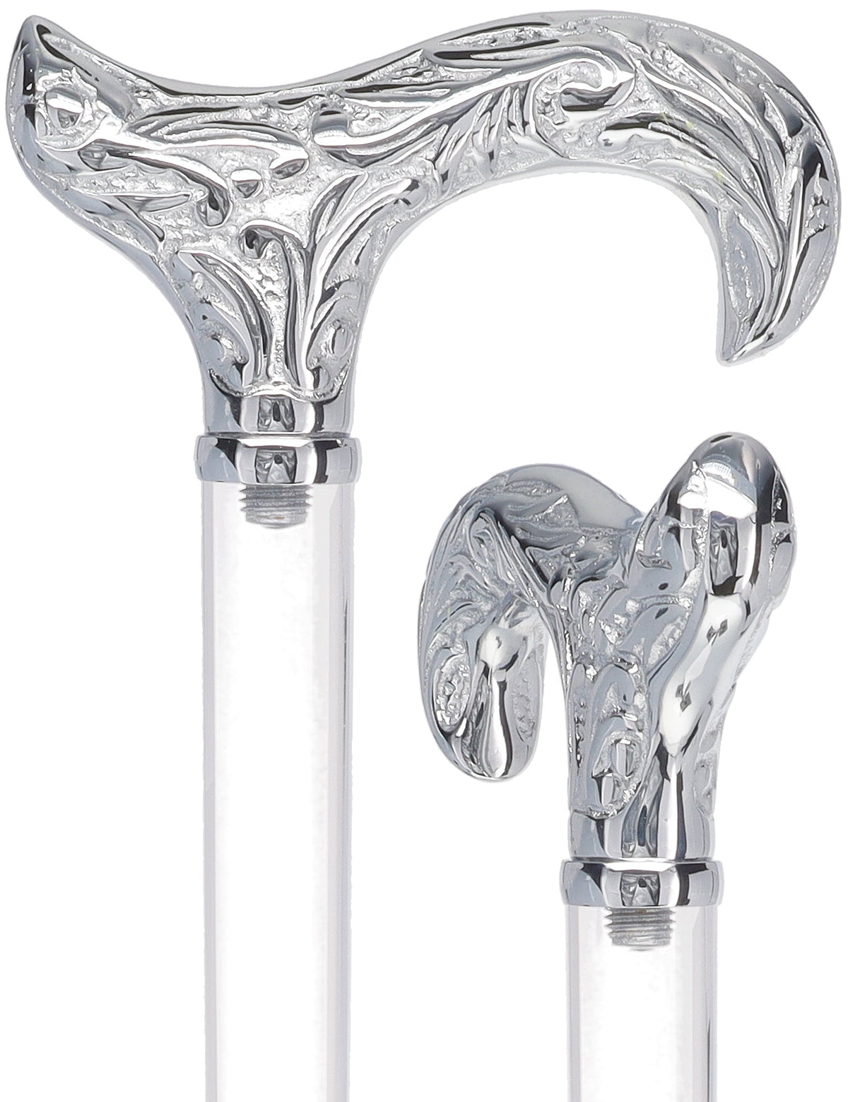 Flame Crystal Elegance Chrome Derby Cane with Invisible Acrylic Shaft Options Clear Lucite Walking Canes - Tophatter Daily Deals