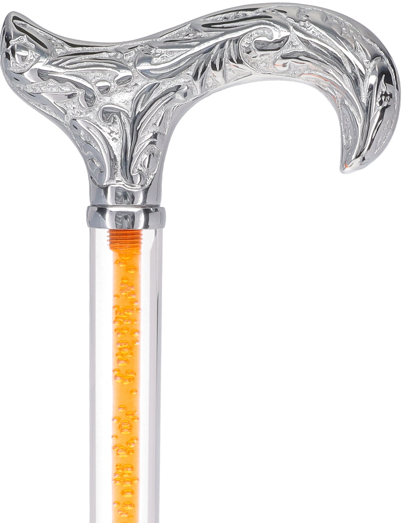 Color Crystal Elegance Chrome Derby Cane with Invisible Acrylic Shaft Options Bold Orange Clear Lucite Walking Canes - Tophatter Daily Deals