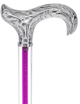 Color Crystal Elegance Chrome Derby Cane with Invisible Acrylic Shaft Options Purple Amethyst Trace Clear Lucite Walking Canes - Tophatter Daily Deals