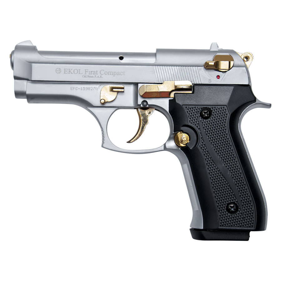 Compact V92F Nickel with Gold Fittings - Blank Firing Replica Gun - TOPHATTER'S ARMORY DEALS Collectible Weapons - Tophatter Daily Deals