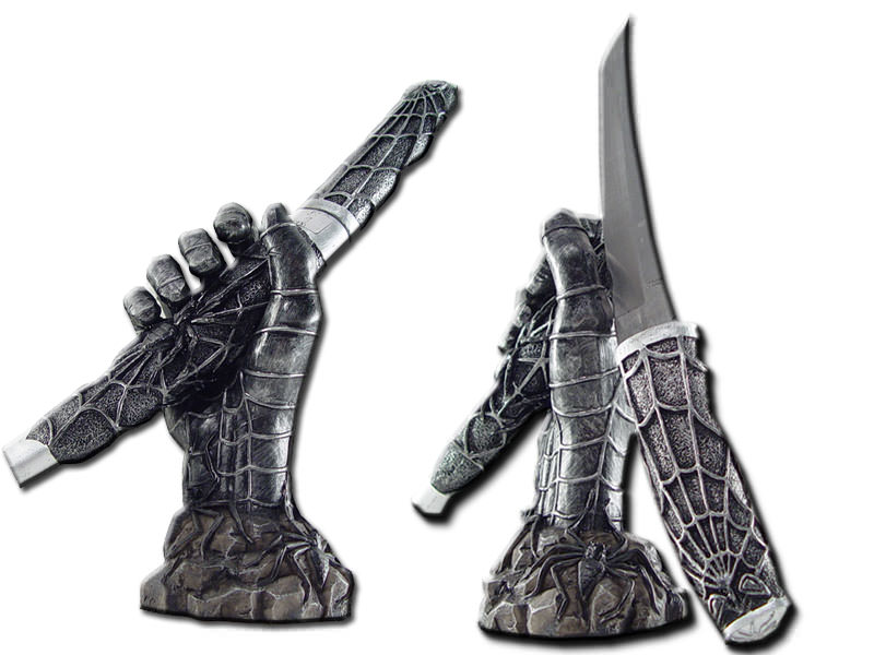Spider Fury Venom Tanto Dagger Knife 12 Inches Overall With Stand Black - Tophatter's Army Products & Self Defense Collectible Weapons - Tophatter Daily Deals