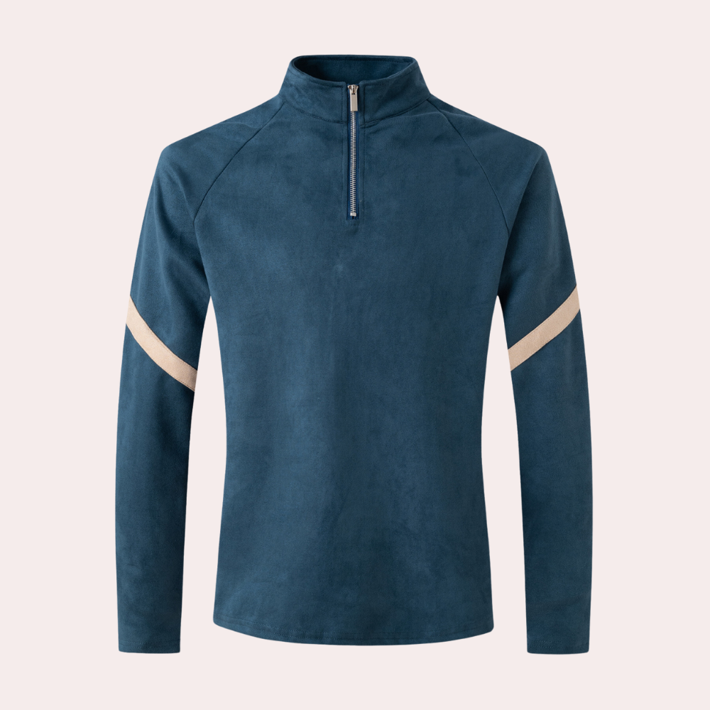 Warm Classic Men's Sweater - Raglan Zip Neck, Wool Blend Blue - Tophatter Daily Deals