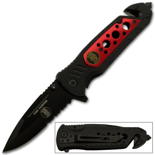 Tactical Rescue Spring Assisted Fire Fighter Knife Collectible Weapons - Tophatter Daily Deals