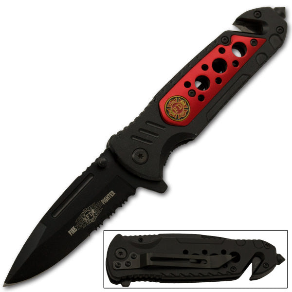 Fire Department Tactical Rescue Spring Assisted Fire Fighter Knife - Tophatter's Guns'N'Weapons Store Collectible Weapons - Tophatter Daily Deals