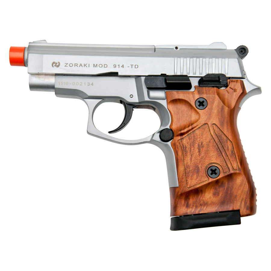 Zoraki Front Fire M914 Silver With Simulated Wood Grips 9mm Blank Gun - Tophatter's Inc. Weapons Store Online Collectible Weapons - Tophatter Daily Deals