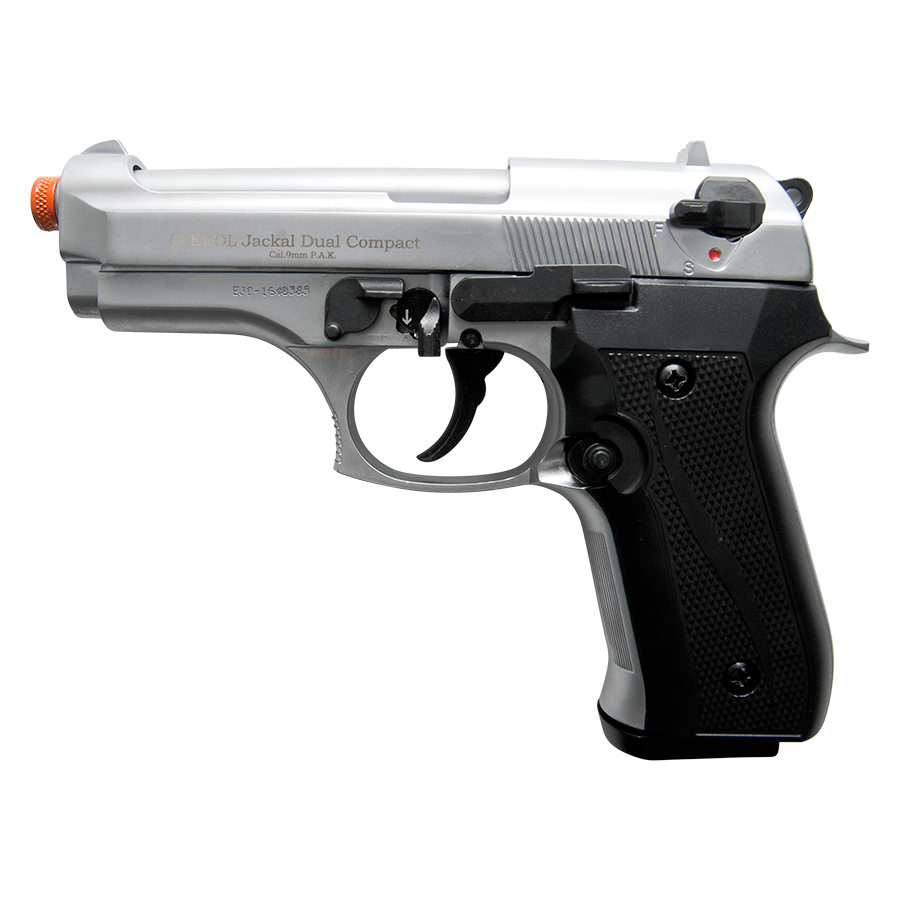 Jackal Compact Nickel Finish - Full Auto Front Firing Blank Pistol Gun - Tophatter's Guns'N'Weapons Store Collectible Weapons - Tophatter Daily Deals