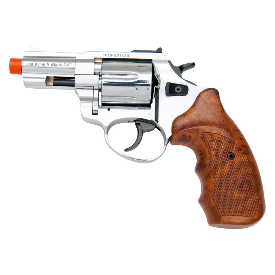 Zoraki R1 2.5" Barrel Blank Revolver Chrome Finish Wood Grips Front Firing Gun - TOPHATTER'S ARMORY DEALS Collectible Weapons - Tophatter Daily Deals