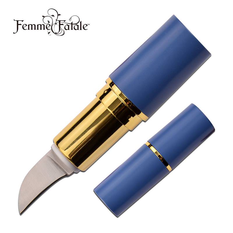 Lipstick Hidden Knife Blue 2.75" Concealed 1" Blade Self Defense - TOPHATTER'S ARMORY DEALS Collectible Weapons - Tophatter Daily Deals