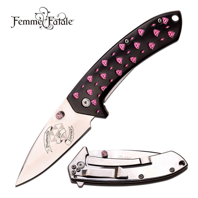 Black Pink Diamond Blade Girls Spring Assist Folding Pocket Knife Collectible Weapons - Tophatter Daily Deals