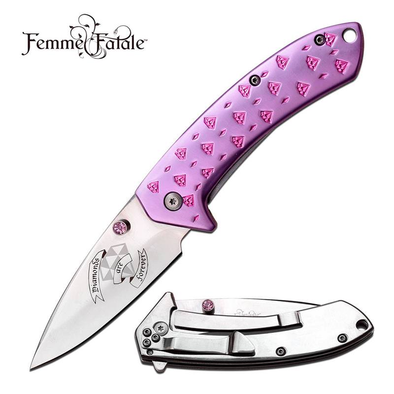 Pink Diamond Mirror Blade PE Spring Assist Folding Pocket Knife - Tophatter's Guns'N'Weapons Store Collectible Weapons - Tophatter Daily Deals