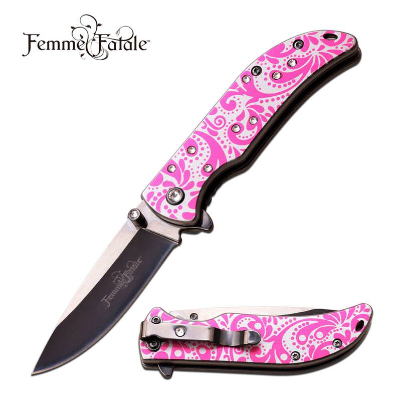 Pink Rhinestone Women Girl Lady Spring Assist Folding Pocket Knife - Tophatter's Inc. Weapons Store Online Collectible Weapons - Tophatter Daily Deals
