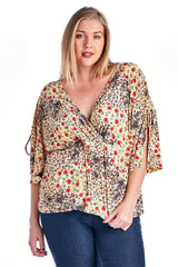Women's Plus Size Floral Printed Wrap Top Red Yellow Plus Size / Tops - Tophatter Daily Deals