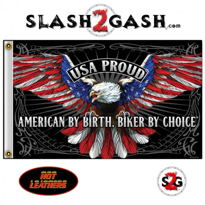 USA Proud Eagle Flag 3 x 5 American By Birth, Biker By Choice Flag - Tophatter Daily Deals