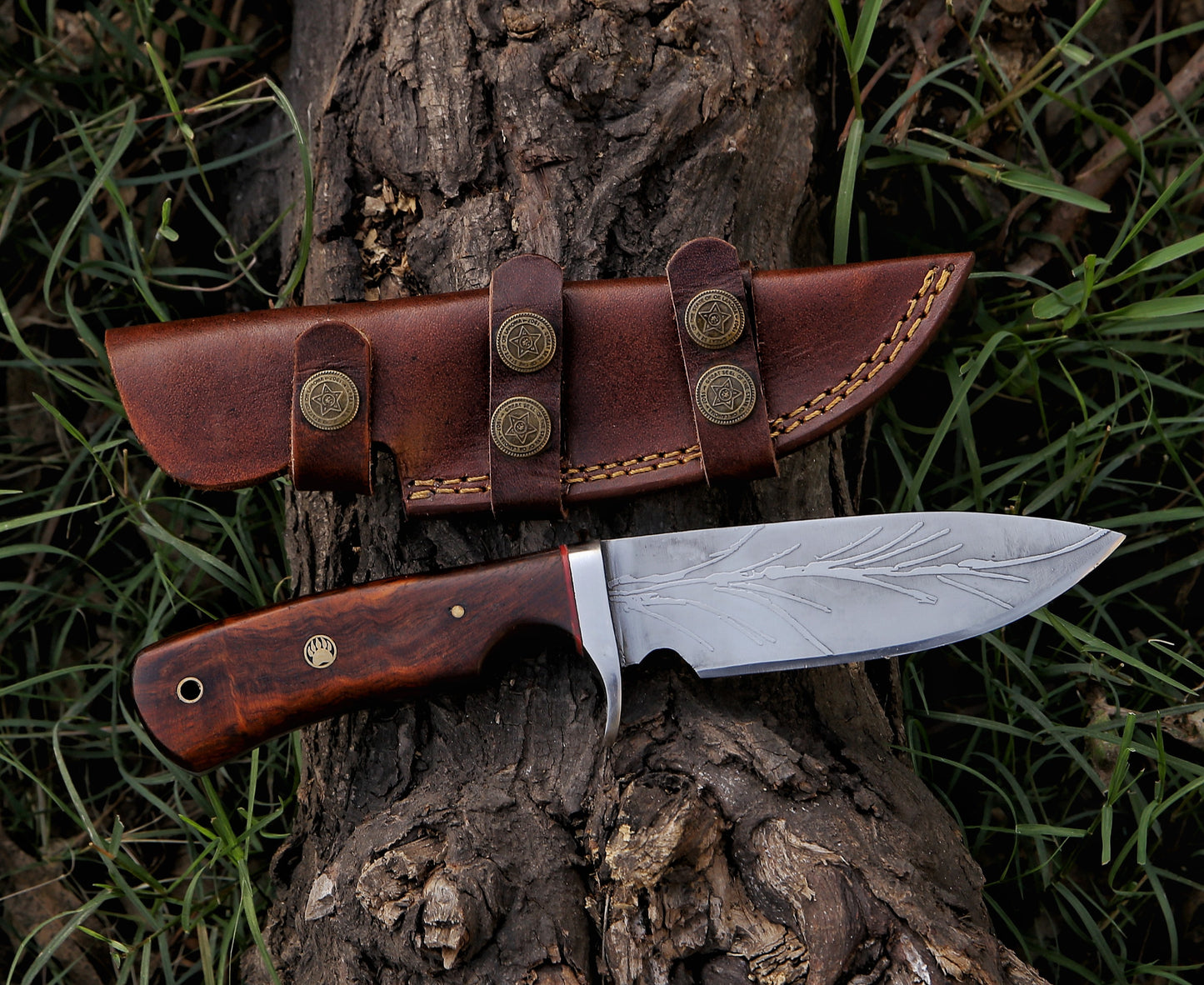 9.7" Hand Forged Steel Custom Handmade Rose Wood Handle Hunting Skinning Knife - TOPHATTER'S ARMORY DEALS Collectible Weapons - Tophatter Daily Deals