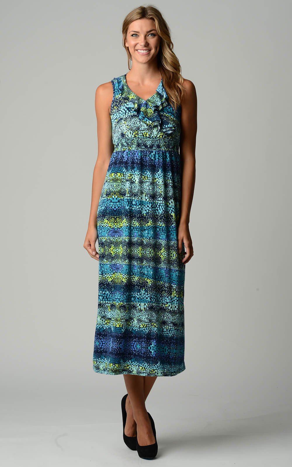 Women's Ruffle Maxi Dress Navy Combo Pattern Dresses / Maxi - Tophatter Daily Deals