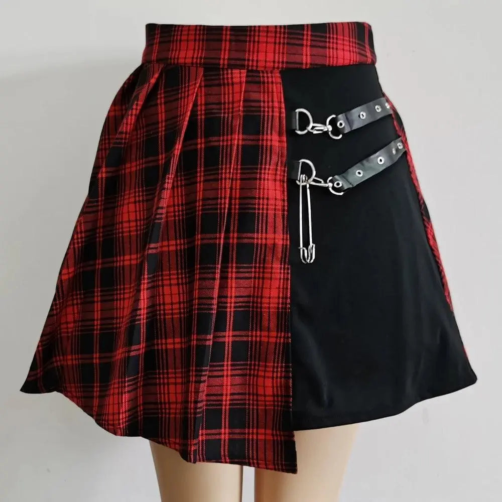FICHOR Mall Goth Gothic Lace Ruffle Mini Skirts Womens Harajuku Fairy Grunge Pink Plaid Pleated Skirt Japanese Lolita Streetwear - Tophatter Daily Deals