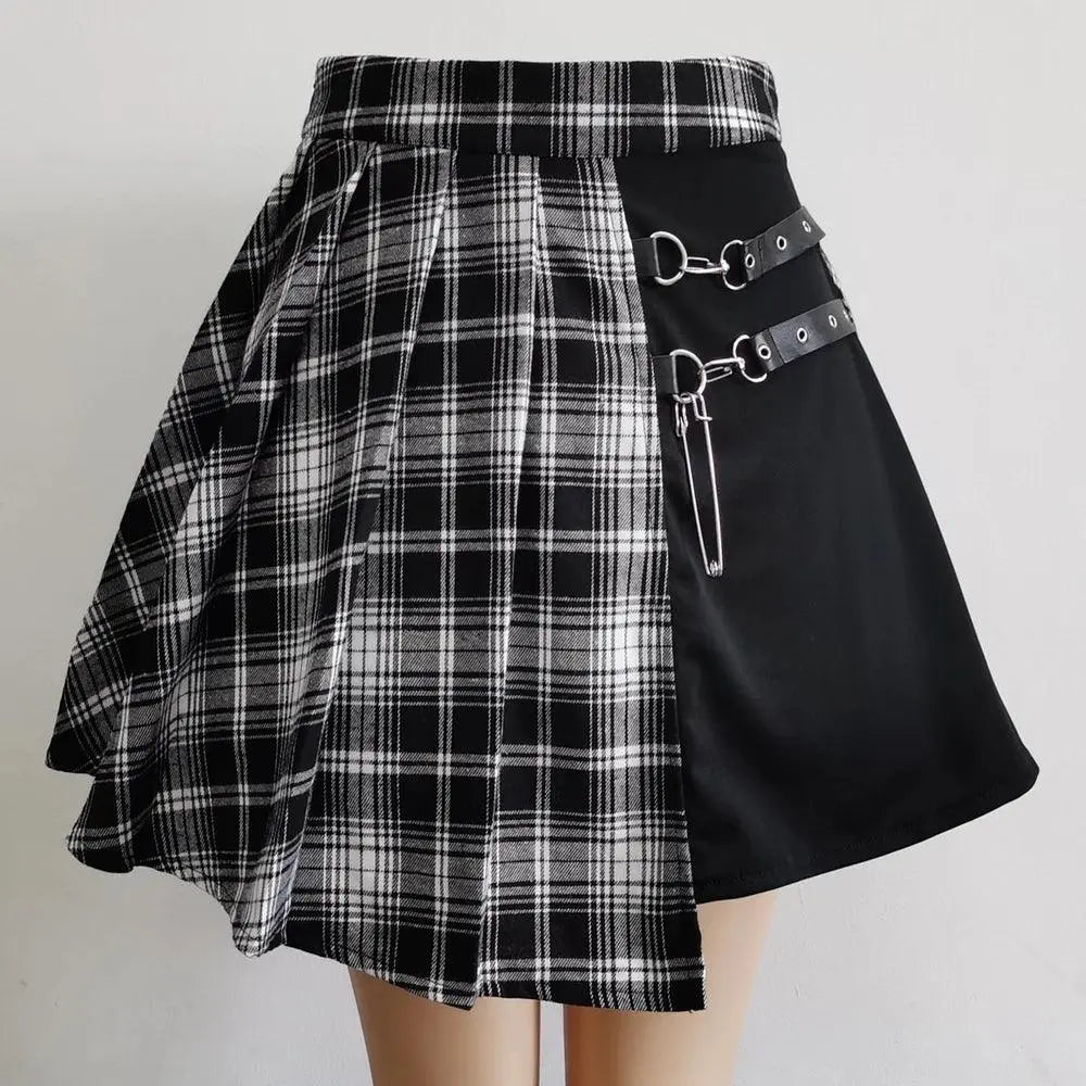 FICHOR Mall Goth Gothic Lace Ruffle Mini Skirts Womens Harajuku Fairy Grunge Pink Plaid Pleated Skirt Japanese Lolita Streetwear 92132HS - Tophatter Daily Deals