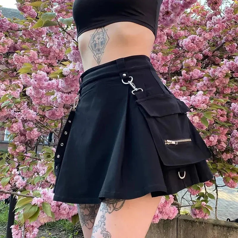 FICHOR Mall Goth Gothic Lace Ruffle Mini Skirts Womens Harajuku Fairy Grunge Pink Plaid Pleated Skirt Japanese Lolita Streetwear - Tophatter Daily Deals